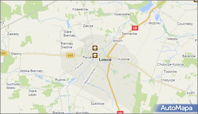 mapa Łosice, Łosice na mapie Targeo