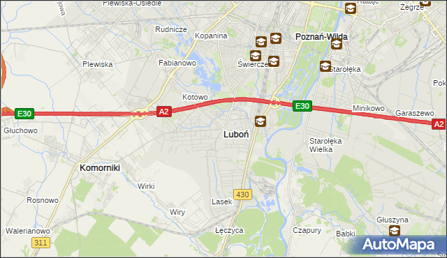 mapa Luboń powiat poznański, Luboń powiat poznański na mapie Targeo