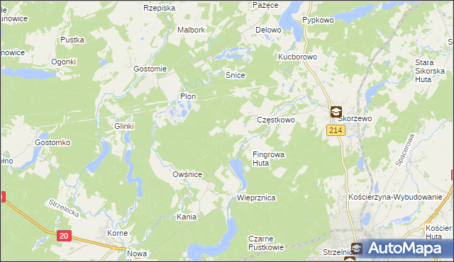 mapa Ludwikowo gmina Kościerzyna, Ludwikowo gmina Kościerzyna na mapie Targeo