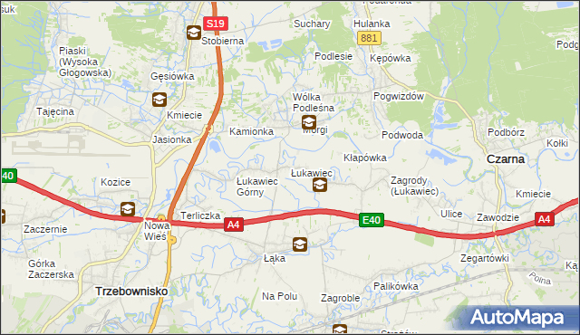 mapa Łukawiec gmina Trzebownisko, Łukawiec gmina Trzebownisko na mapie Targeo