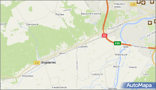 mapa Łupowo gmina Bogdaniec, Łupowo gmina Bogdaniec na mapie Targeo