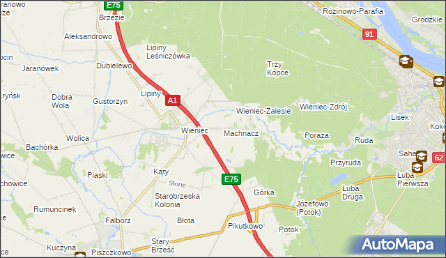 mapa Machnacz gmina Brześć Kujawski, Machnacz gmina Brześć Kujawski na mapie Targeo