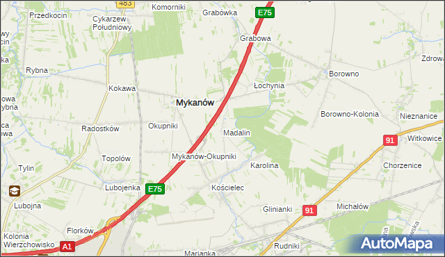 mapa Madalin gmina Rędziny, Madalin gmina Rędziny na mapie Targeo