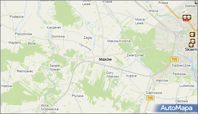 mapa Maków powiat skierniewicki, Maków powiat skierniewicki na mapie Targeo