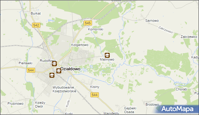 mapa Malinowo gmina Działdowo, Malinowo gmina Działdowo na mapie Targeo