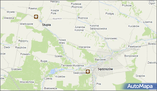 mapa Marianów gmina Sędziszów, Marianów gmina Sędziszów na mapie Targeo