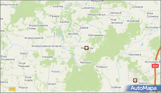 mapa Mauryców gmina Wodzierady, Mauryców gmina Wodzierady na mapie Targeo