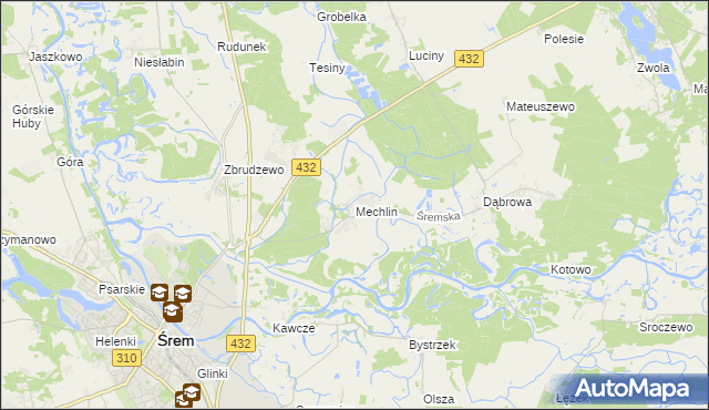 mapa Mechlin gmina Śrem, Mechlin gmina Śrem na mapie Targeo