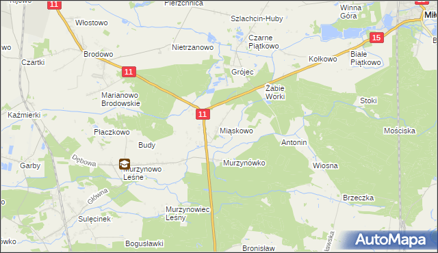 mapa Miąskowo gmina Krzykosy, Miąskowo gmina Krzykosy na mapie Targeo