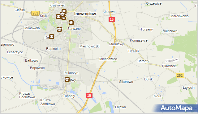 mapa Miechowice gmina Inowrocław, Miechowice gmina Inowrocław na mapie Targeo