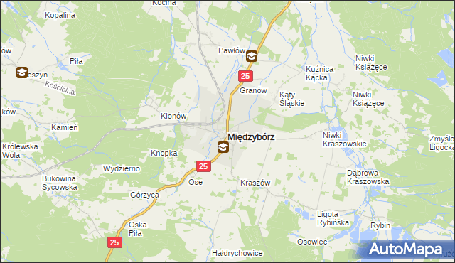 mapa Międzybórz powiat oleśnicki, Międzybórz powiat oleśnicki na mapie Targeo