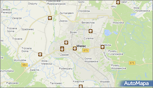 mapa Mielca, Mielec na mapie Targeo