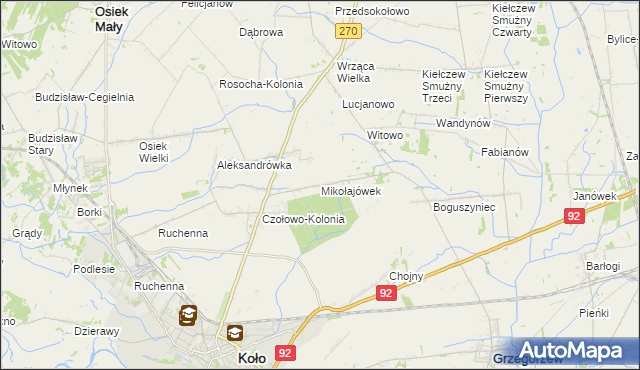 mapa Mikołajówek gmina Koło, Mikołajówek gmina Koło na mapie Targeo