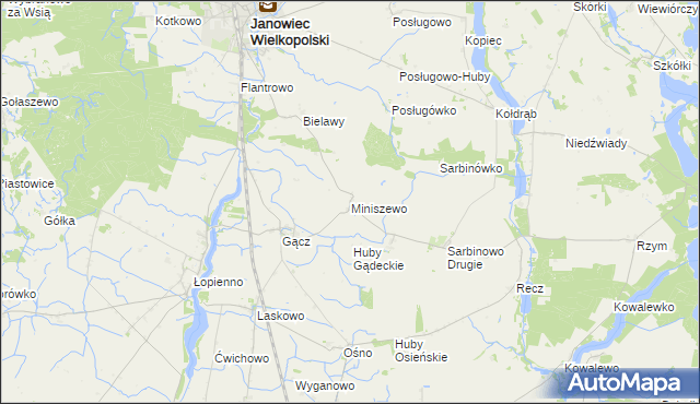 mapa Miniszewo, Miniszewo na mapie Targeo