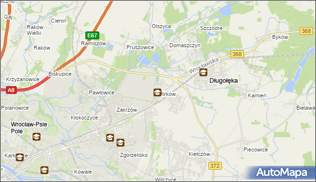 mapa Mirków gmina Długołęka, Mirków gmina Długołęka na mapie Targeo