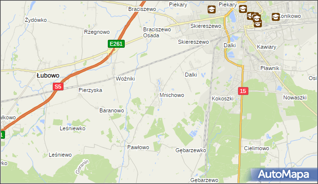 mapa Mnichowo gmina Gniezno, Mnichowo gmina Gniezno na mapie Targeo
