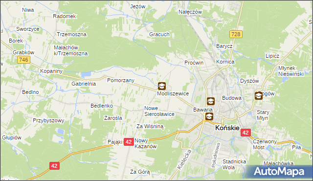 mapa Modliszewice, Modliszewice na mapie Targeo