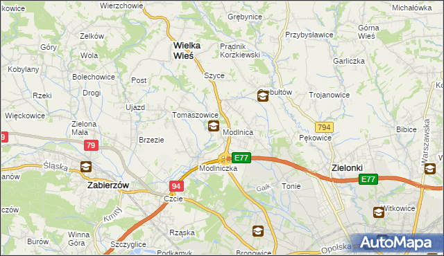 mapa Modlnica, Modlnica na mapie Targeo