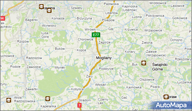 mapa Mogilany, Mogilany na mapie Targeo