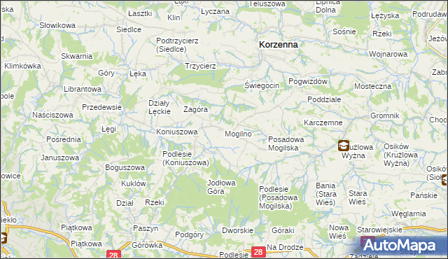 mapa Mogilno gmina Korzenna, Mogilno gmina Korzenna na mapie Targeo