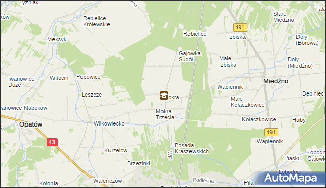 mapa Mokra gmina Miedźno, Mokra gmina Miedźno na mapie Targeo