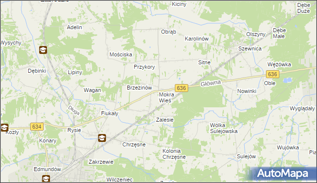 mapa Mokra Wieś gmina Tłuszcz, Mokra Wieś gmina Tłuszcz na mapie Targeo