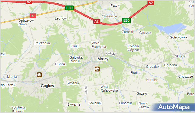 mapa Mrozy powiat miński, Mrozy powiat miński na mapie Targeo