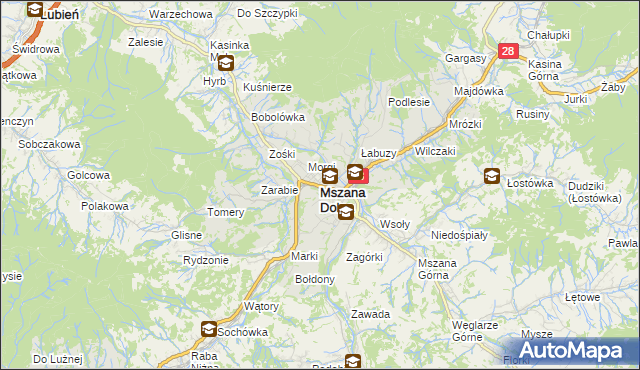 mapa Mszana Dolna, Mszana Dolna na mapie Targeo