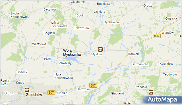 mapa Mysłów gmina Wola Mysłowska, Mysłów gmina Wola Mysłowska na mapie Targeo