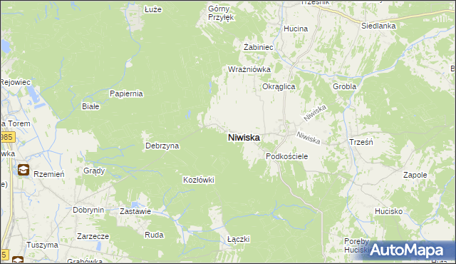 mapa Niwiska powiat kolbuszowski, Niwiska powiat kolbuszowski na mapie Targeo