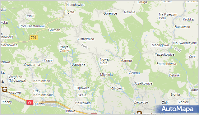 mapa Nowa Góra gmina Krzeszowice, Nowa Góra gmina Krzeszowice na mapie Targeo