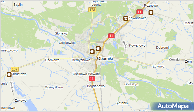 mapa Oborniki, Oborniki na mapie Targeo