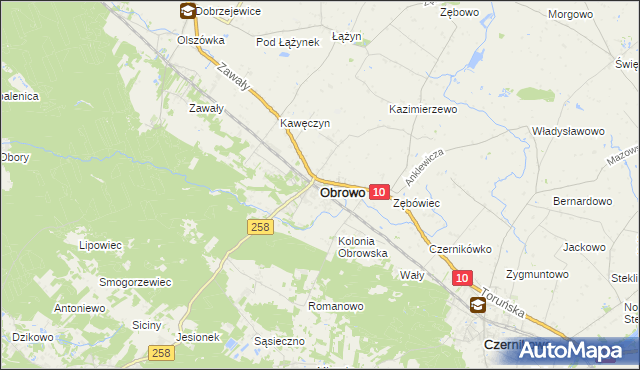 mapa Obrowo powiat toruński, Obrowo powiat toruński na mapie Targeo