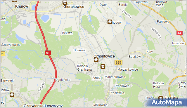 mapa Ornontowice, Ornontowice na mapie Targeo