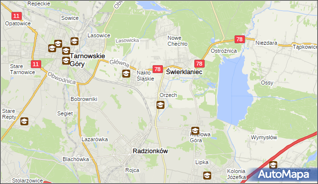 mapa Orzech, Orzech na mapie Targeo