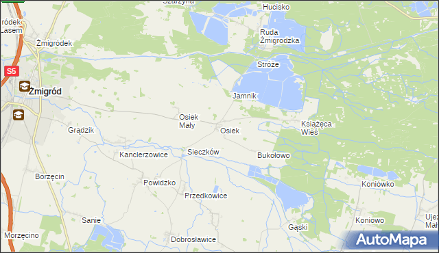 mapa Osiek gmina Żmigród, Osiek gmina Żmigród na mapie Targeo