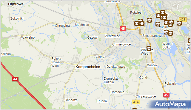 mapa Osiny gmina Komprachcice, Osiny gmina Komprachcice na mapie Targeo
