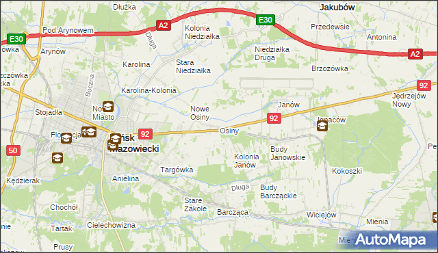 mapa Osiny gmina Mińsk Mazowiecki, Osiny gmina Mińsk Mazowiecki na mapie Targeo