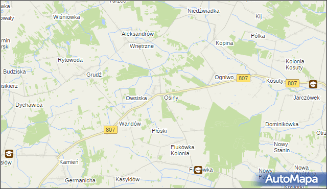 mapa Osiny gmina Wola Mysłowska, Osiny gmina Wola Mysłowska na mapie Targeo