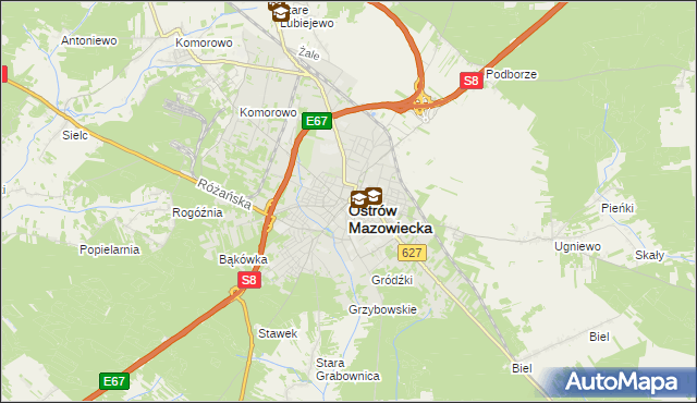 mapa Ostrów Mazowiecka, Ostrów Mazowiecka na mapie Targeo