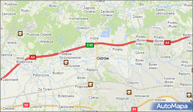 mapa Ostrów powiat ropczycko-sędziszowski, Ostrów powiat ropczycko-sędziszowski na mapie Targeo