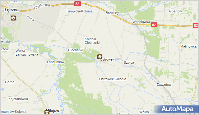 mapa Ostrówek gmina Puchaczów, Ostrówek gmina Puchaczów na mapie Targeo