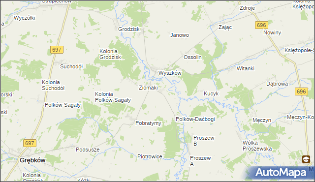 mapa Oszczerze, Oszczerze na mapie Targeo