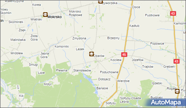 mapa Ożarów gmina Mokrsko, Ożarów gmina Mokrsko na mapie Targeo