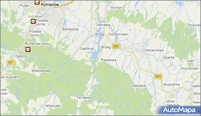 mapa Pastwiska gmina Zarszyn, Pastwiska gmina Zarszyn na mapie Targeo