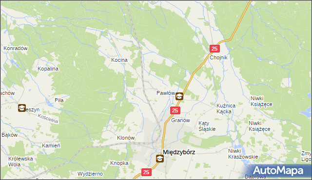 mapa Pawłów gmina Sośnie, Pawłów gmina Sośnie na mapie Targeo
