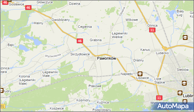 mapa Pawonków, Pawonków na mapie Targeo