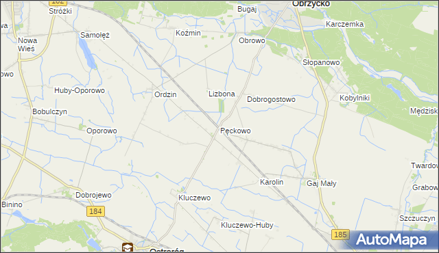 mapa Pęckowo gmina Obrzycko, Pęckowo gmina Obrzycko na mapie Targeo