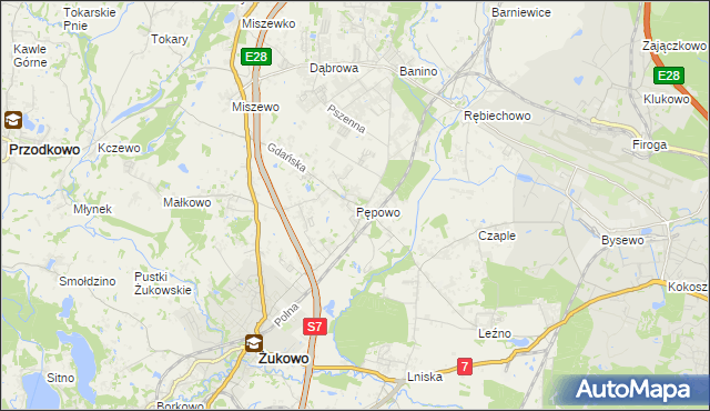 mapa Pępowo gmina Żukowo, Pępowo gmina Żukowo na mapie Targeo