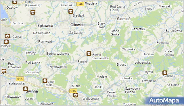 mapa Pewel Ślemieńska, Pewel Ślemieńska na mapie Targeo